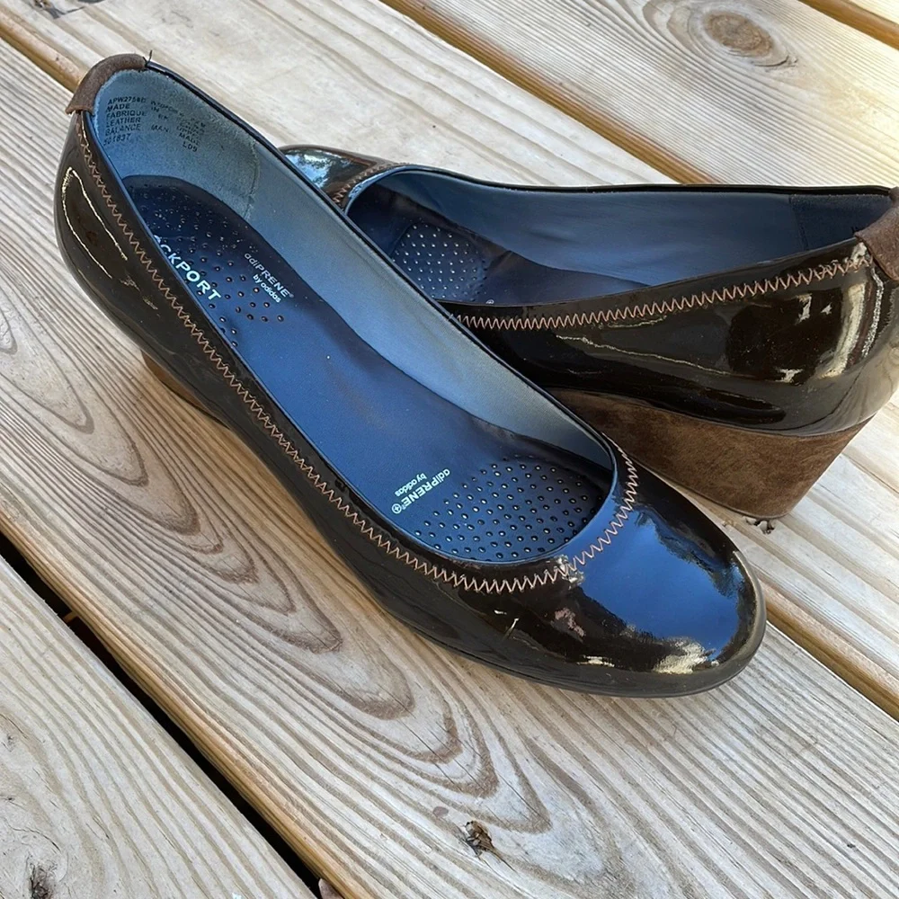 Rockport adiPRENE Brown Patent Leather & Suede Wedge Pumps Women’s 5.5